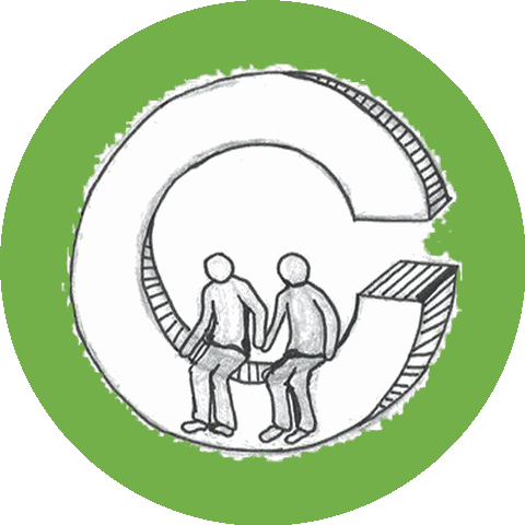 Companions LLC logo, two friends sitting together inside a letter C